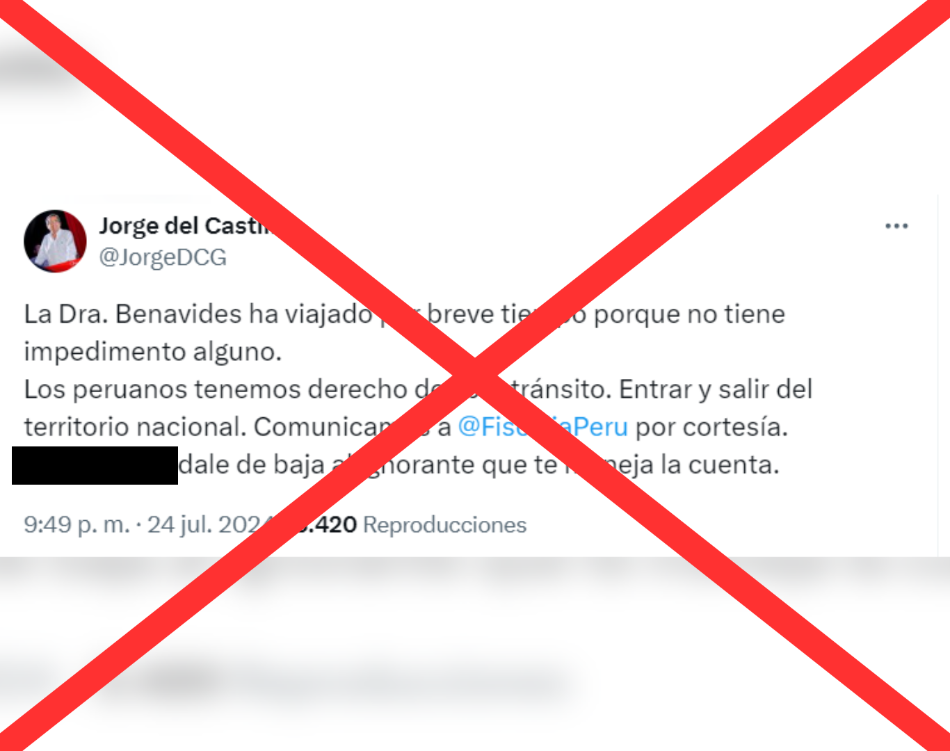 Jorge Del Castillo difundió cuenta fraudulenta de X (Twitter) para defender a Patricia Benavides.