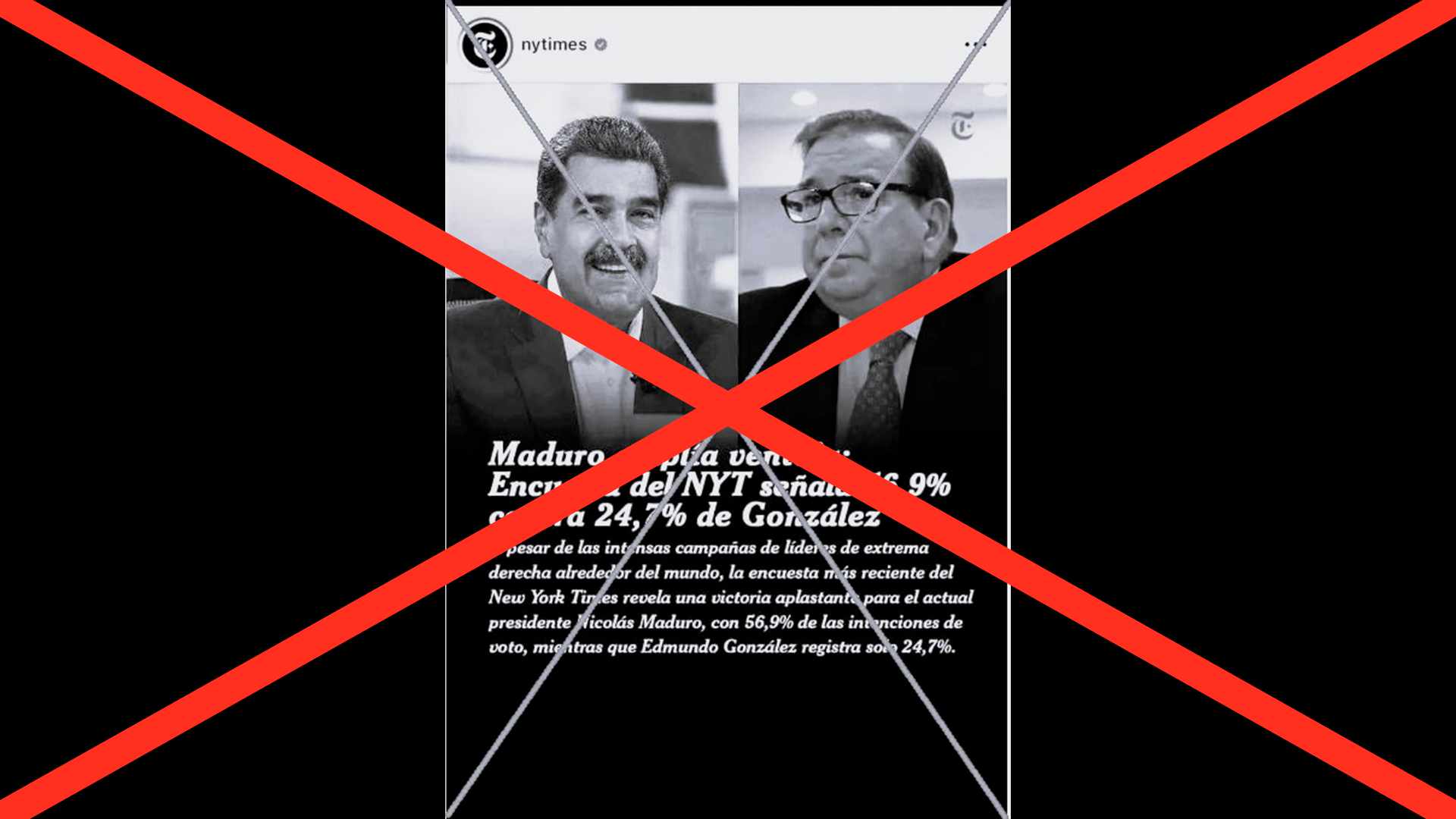 Es falso que The New York Times realizó encuesta que da triunfo presidencial a Nicolás Maduro con 56,9%.