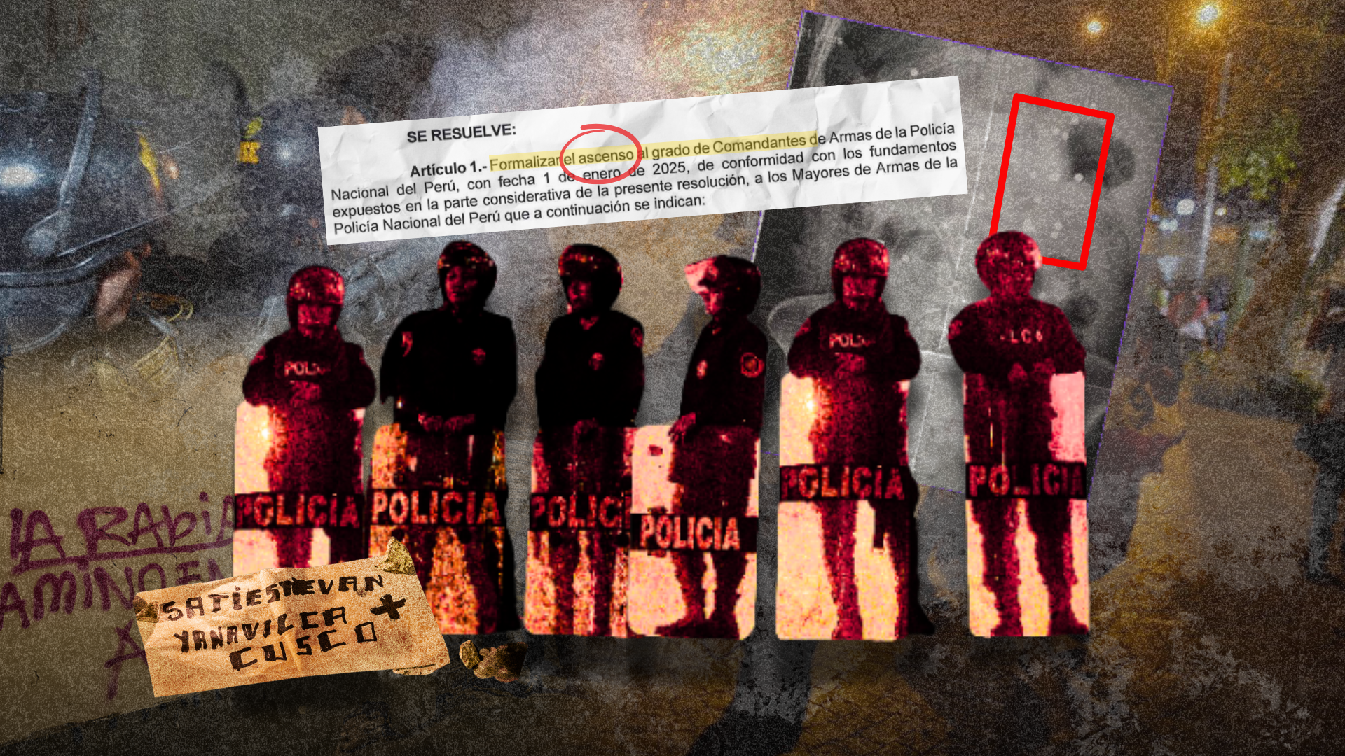 IMPUNIDAD. Policías investigados por presuntas violaciones de derechos humanos fueron ascendidos durante el Gobierno de Dina Boluarte.