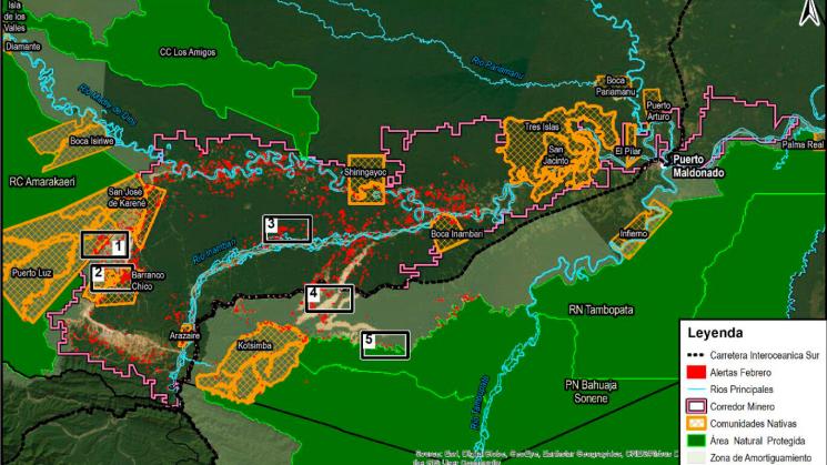 MINERÍA. En febrero, las alertas en Madre de Dios respecto a la pérdida de bosques aumentaron por seis.