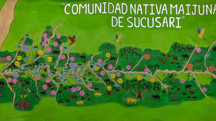 DETALLES. Mapa de la comunidad maijuna de Sucusari, cada espacio tiene nombre propio.