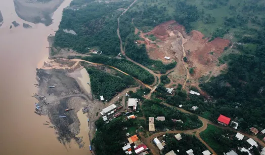 BOLIVIA. To the north of the La Paz department, the Kaka River shows signs of serious damage due to mercury used in mining.